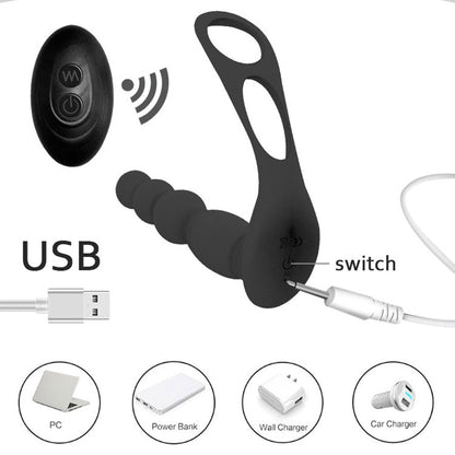 Silicone Anal Butt Plug  Pull Beads with Cock Ring Prostate Massager Anal Balls Vibration Heating  Erotic Anal Sex Toy for Adult