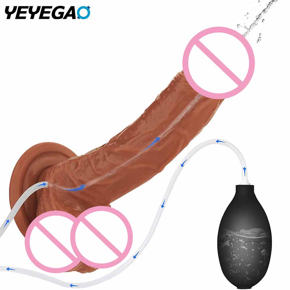 สมจริง Squirting Dildo Ejaculating อวัยวะเพศชายสำหรับผู้เริ่มต้น.นุ่ม Dildo โค้งและลูกผู้หญิง G-Spot Anal Prostate