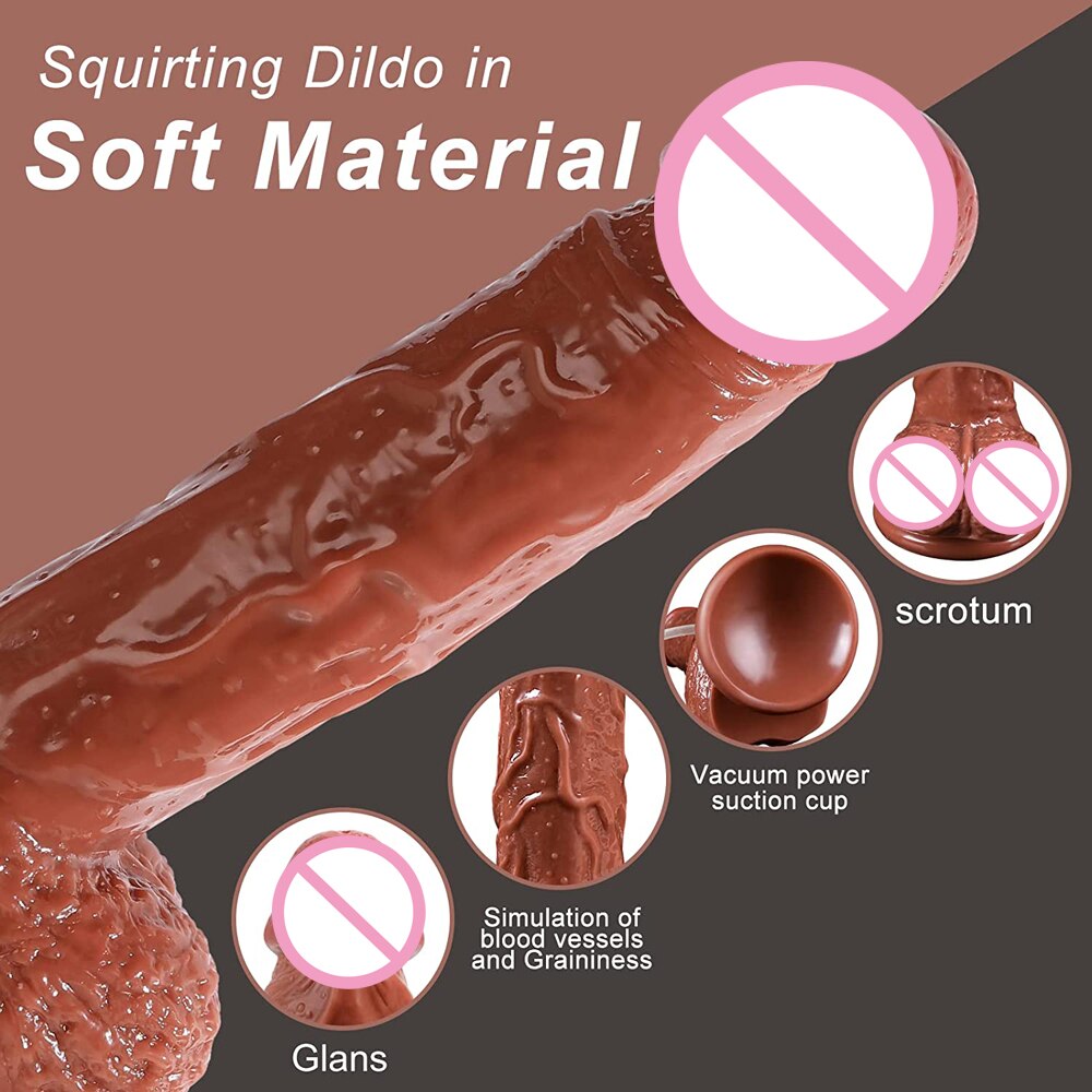 สมจริง Squirting Dildo Ejaculating อวัยวะเพศชายสำหรับผู้เริ่มต้น.นุ่ม Dildo โค้งและลูกผู้หญิง G-Spot Anal Prostate