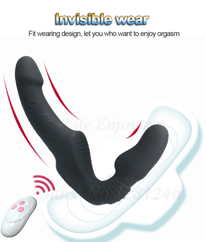 Strapless Strap-on Dildo Vibrator for Couples Strapon for Lesiban Wireless Remote Control Double-Heads Vibrator Adult Sex Toys