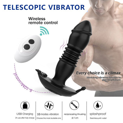 Thrusting เครื่องสั่น Dildo Anal Plug Vibrator สำหรับชายต่อมลูกหมากนวด Masturbators Remote Butt Plug Telescopic Vibrator SexToys