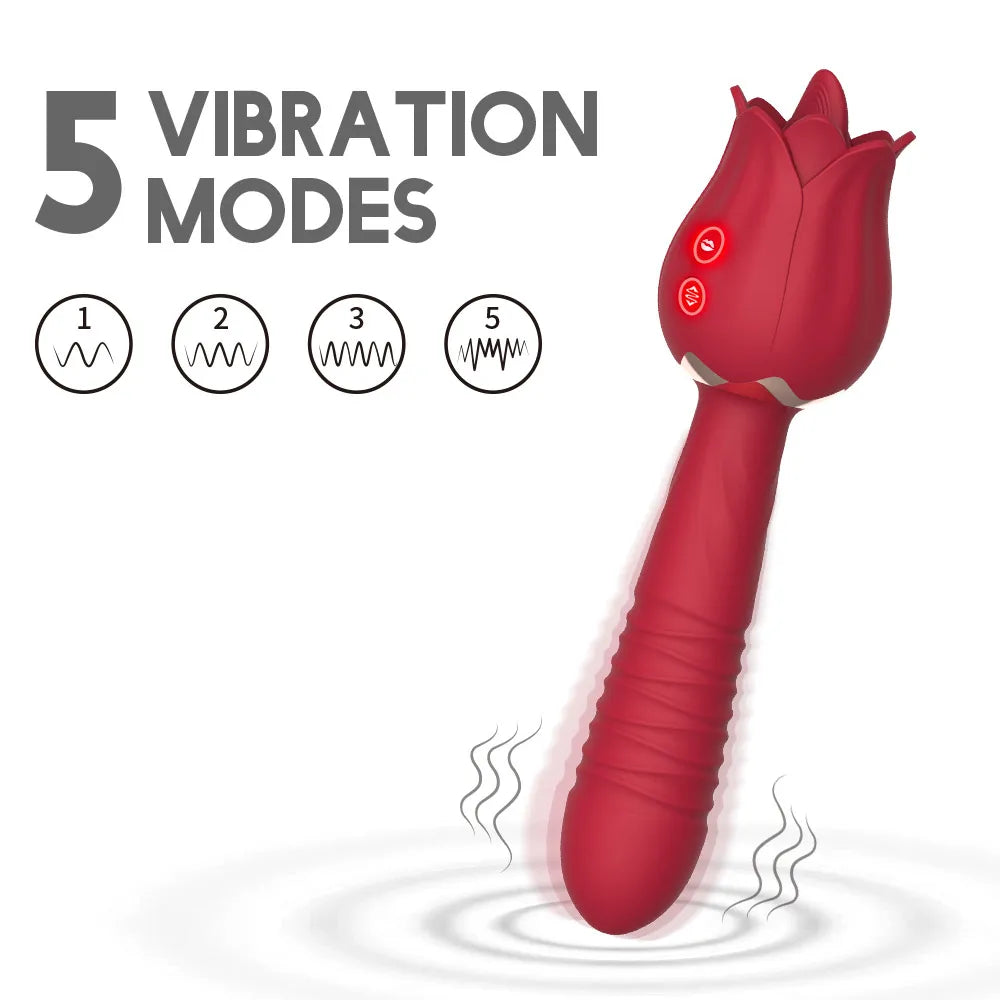 Thrusting Dildo Vibrator Rose Sex Toy for Women