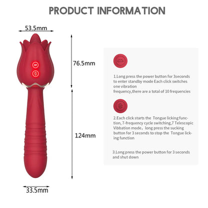 Thrusting Dildo Vibrator Rose Sex Toy for Women