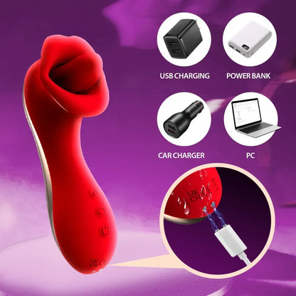 Tongue Licking Vibrator for Women with Handle 10 Speed Clitoral Stimulator Nipple G-Spot female Masturbator Adult Sex Toys 18+