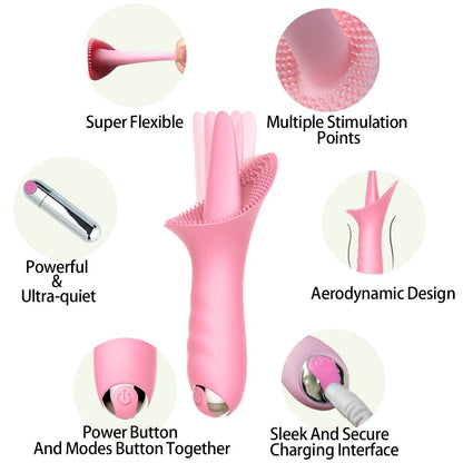 Vaginal Massage G Spot Clitoral Vibrator Tongue Licking Clit Tickler Sex Toys for Women 10 Modes Vibrating Adult Orgasm Product
