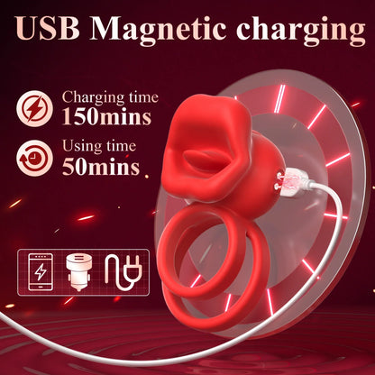 Vibrating Penis Ring with Tongue Licking Clitoral Stimulator Delay Ejaculation Cockring Penisring Sex Toys for Men Adults 18