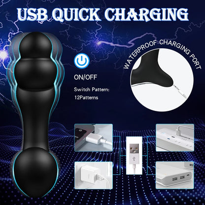 Vibrating Prostate Massager Anal การฝึกอบรม Butt ปลั๊ก12โหมดการสั่นสะเทือน G-Spot Vibrator Anal ลูกปัดกระตุ้นอุปกรณ์