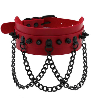 BDSM Punk Black Metal Tassel Red Choker Necklace Sexy Spiked Neck Strap Clavicle Collar Men Necklaces Halloween Women - My StoreBDSM Punk Black Metal Tassel Red Choker Necklace Sexy Spiked Neck Strap Clavicle Collar Men Necklaces Halloween Womenthai - adultMy StoreP020 redBDSM Punk Black Metal Tassel Red Choker Necklace Sexy Spiked Neck Strap Clavicle Collar Men Necklaces Halloween Women