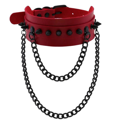 BDSM Punk Black Metal Tassel Red Choker Necklace Sexy Spiked Neck Strap Clavicle Collar Men Necklaces Halloween Women - My StoreBDSM Punk Black Metal Tassel Red Choker Necklace Sexy Spiked Neck Strap Clavicle Collar Men Necklaces Halloween Womenthai - adultMy StoreP074 redBDSM Punk Black Metal Tassel Red Choker Necklace Sexy Spiked Neck Strap Clavicle Collar Men Necklaces Halloween Women