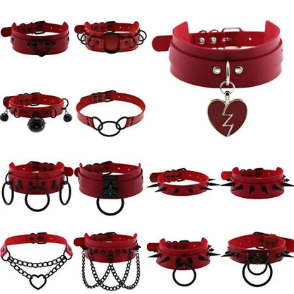 BDSM Punk Black Metal Tassel Red Choker Necklace Sexy Spiked Neck Strap Clavicle Collar Men Necklaces Halloween Women - My StoreBDSM Punk Black Metal Tassel Red Choker Necklace Sexy Spiked Neck Strap Clavicle Collar Men Necklaces Halloween Womenthai - adultMy StoreP043 redBDSM Punk Black Metal Tassel Red Choker Necklace Sexy Spiked Neck Strap Clavicle Collar Men Necklaces Halloween Women