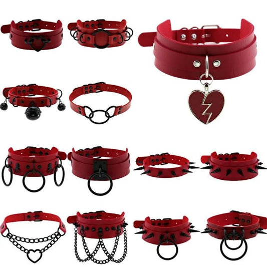 BDSM Punk Black Metal Tassel Red Choker Necklace Sexy Spiked Neck Strap Clavicle Collar Men Necklaces Halloween Women - My StoreBDSM Punk Black Metal Tassel Red Choker Necklace Sexy Spiked Neck Strap Clavicle Collar Men Necklaces Halloween Womenthai - adultMy StoreP043 redBDSM Punk Black Metal Tassel Red Choker Necklace Sexy Spiked Neck Strap Clavicle Collar Men Necklaces Halloween Women