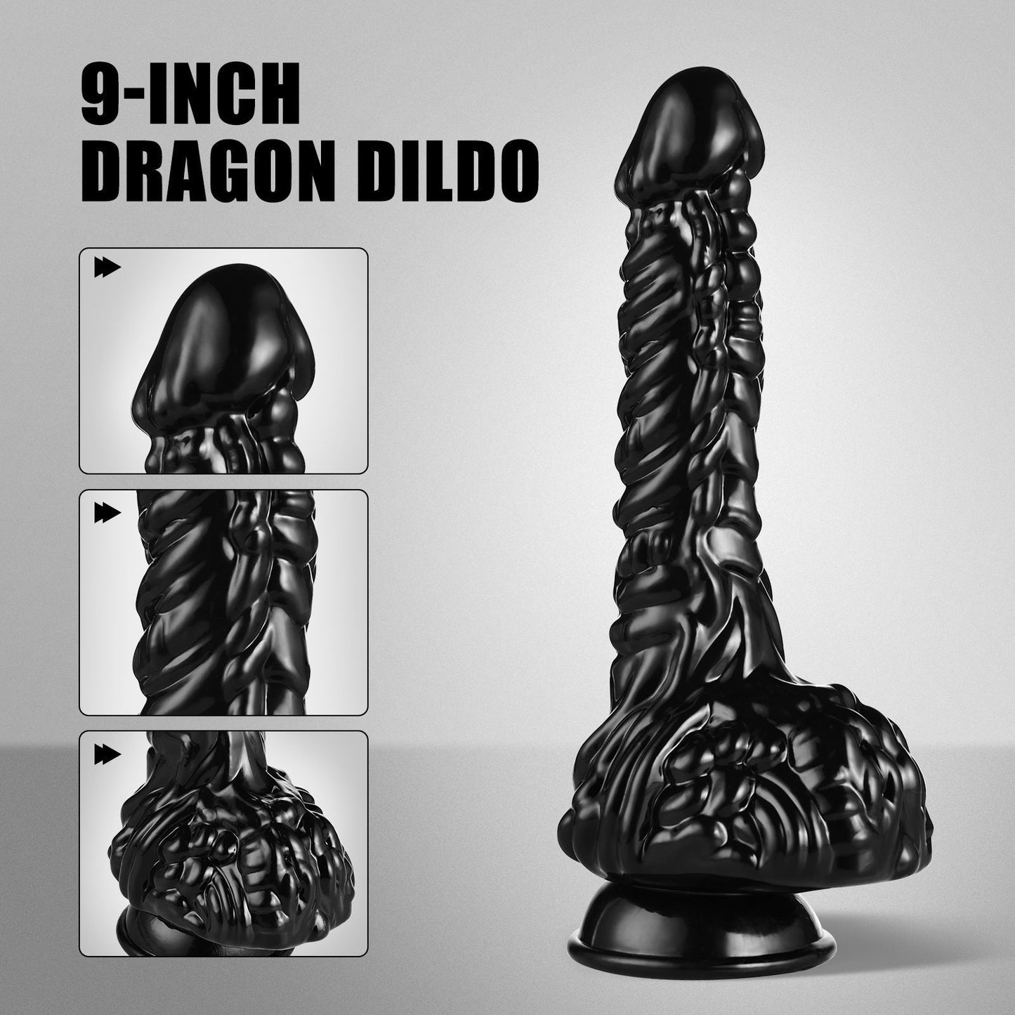 Dragon Design TPE Penis. 9-Inch Solid Color Uncharged Male Dildo for Masturbation. Hand Washable Male Erotic Accessory