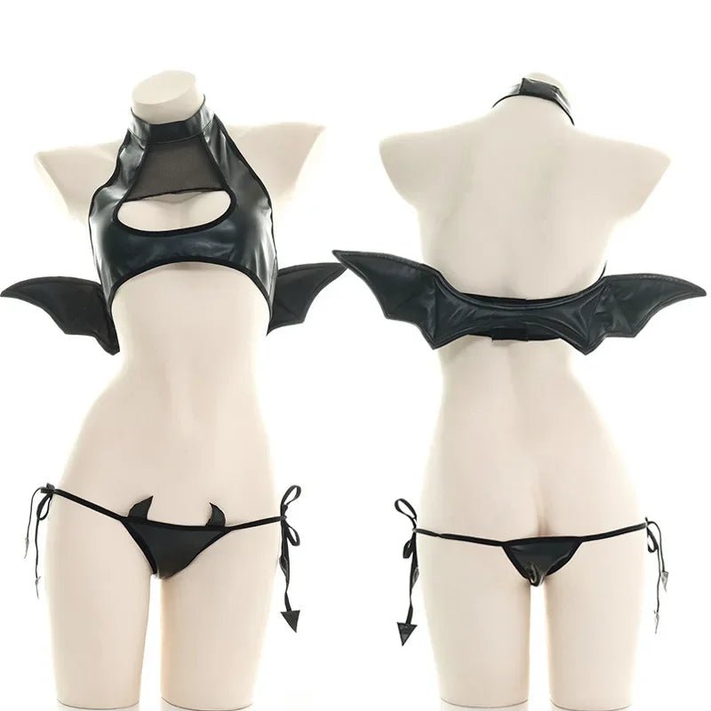 Sexy Patent Leather Women Lingerie Set Little Devil Wings Underwear SM Flirting Open Chest Underwear Porn Bra Costume - My StoreSexy Patent Leather Women Lingerie Set Little Devil Wings Underwear SM Flirting Open Chest Underwear Porn Bra Costumethai - adultMy StoreBlack40 - 65kgSexy Patent Leather Women Lingerie Set Little Devil Wings Underwear SM Flirting Open Chest Underwear Porn Bra Costume