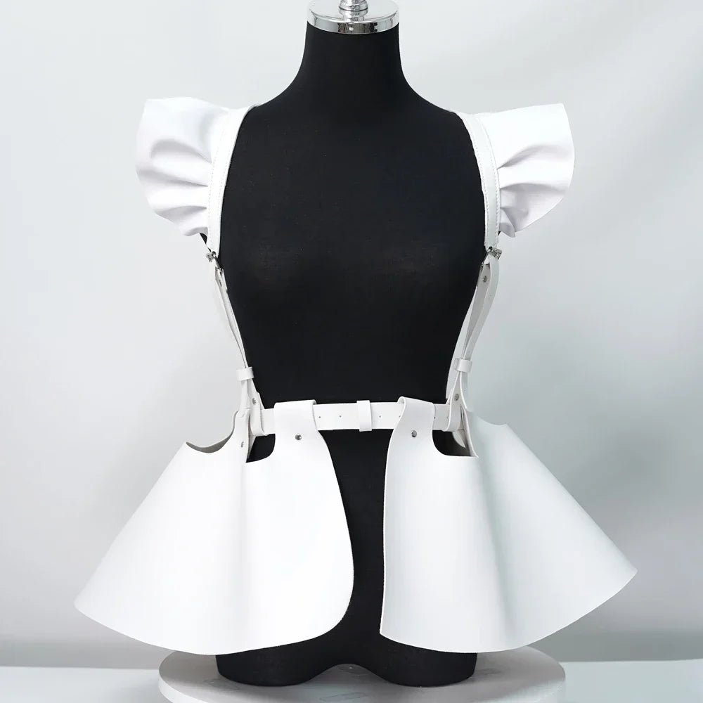 skirt Women's Belts Fashion Leather Body Harness Belt Skirt With Ruffle Hem Gothic Style Waist &Shoulder Belt Clothing Accessory - My Storeskirt Women's Belts Fashion Leather Body Harness Belt Skirt With Ruffle Hem Gothic Style Waist &Shoulder Belt Clothing Accessorythai - adultMy StoreWHITEskirt Women's Belts Fashion Leather Body Harness Belt Skirt With Ruffle Hem Gothic Style Waist &Shoulder Belt Clothing Accessory