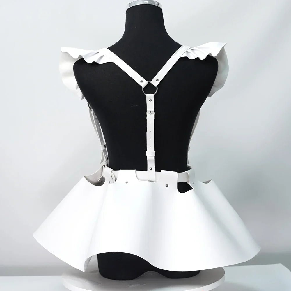 skirt Women's Belts Fashion Leather Body Harness Belt Skirt With Ruffle Hem Gothic Style Waist &Shoulder Belt Clothing Accessory - My Storeskirt Women's Belts Fashion Leather Body Harness Belt Skirt With Ruffle Hem Gothic Style Waist &Shoulder Belt Clothing Accessorythai - adultMy StoreWHITEskirt Women's Belts Fashion Leather Body Harness Belt Skirt With Ruffle Hem Gothic Style Waist &Shoulder Belt Clothing Accessory