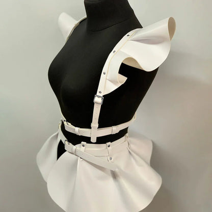 skirt Women's Belts Fashion Leather Body Harness Belt Skirt With Ruffle Hem Gothic Style Waist &Shoulder Belt Clothing Accessory - My Storeskirt Women's Belts Fashion Leather Body Harness Belt Skirt With Ruffle Hem Gothic Style Waist &Shoulder Belt Clothing Accessorythai - adultMy StoreWHITEskirt Women's Belts Fashion Leather Body Harness Belt Skirt With Ruffle Hem Gothic Style Waist &Shoulder Belt Clothing Accessory