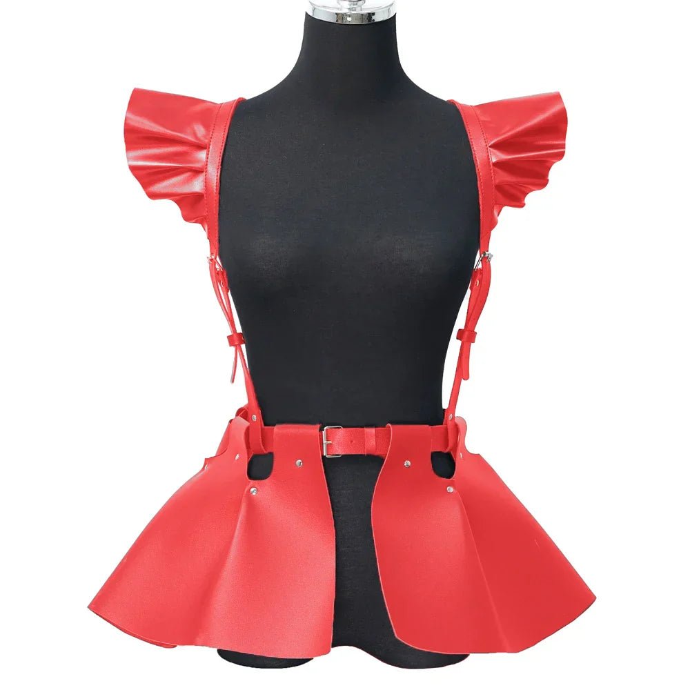 skirt Women's Belts Fashion Leather Body Harness Belt Skirt With Ruffle Hem Gothic Style Waist &Shoulder Belt Clothing Accessory - My Storeskirt Women's Belts Fashion Leather Body Harness Belt Skirt With Ruffle Hem Gothic Style Waist &Shoulder Belt Clothing Accessorythai - adultMy StoreWHITEskirt Women's Belts Fashion Leather Body Harness Belt Skirt With Ruffle Hem Gothic Style Waist &Shoulder Belt Clothing Accessory